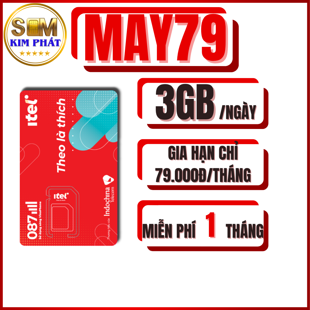 Sim 4G Vinaphone Itel MAY79- 3GB/Ngày -  Miễn Phí Tháng Đầu Tiên
