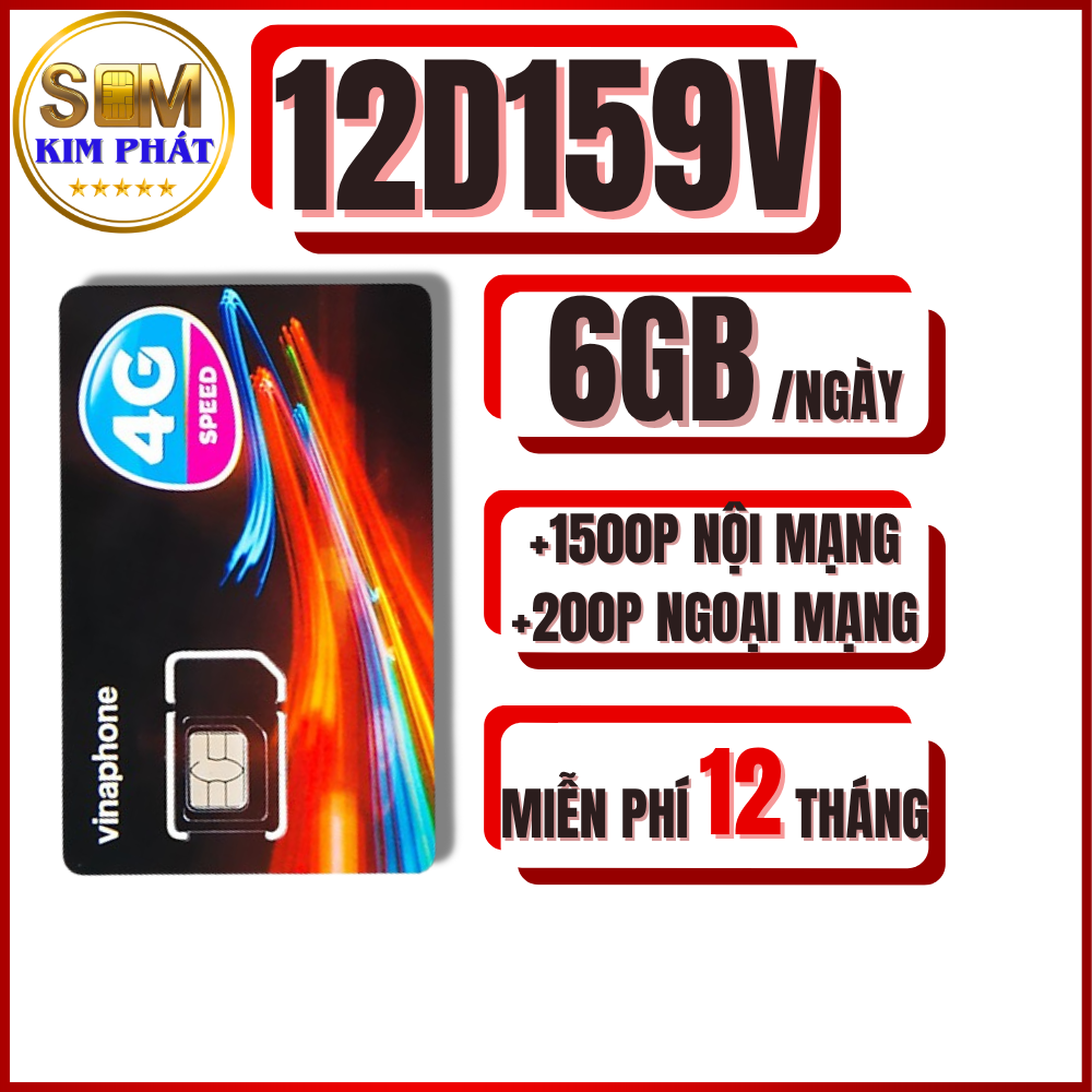 SIM 4G VINAPHONE 12D159V – MIỄN PHÍ DATA KHỦNG + GỌI THOẢI MÁI 12 THÁNG  Sim An Bình - Sim Ngọc Mai