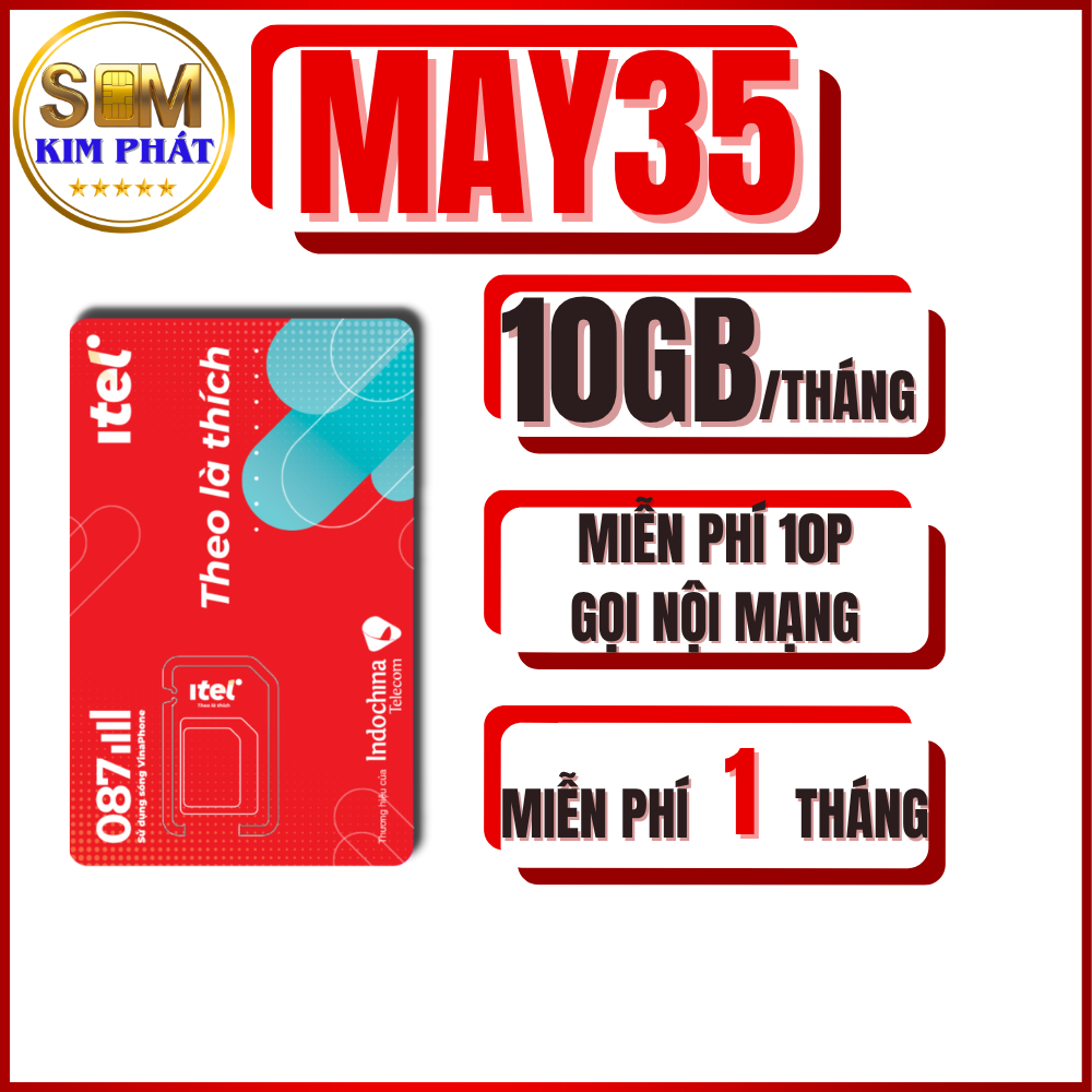 Sim 4G Vinaphone Itel MAY35 - 10GB DATA -  Miễn Phí Tháng Đầu Tiên