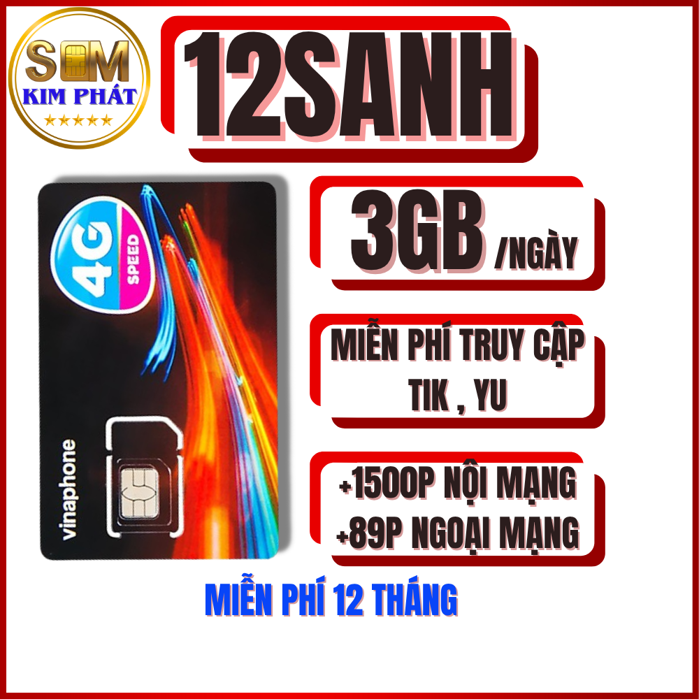 SIM 5G VINAPHONE 12SANH5G – MIỄN PHÍ 3GB/NGÀY + 1500 PHÚT GỌI NỘI MẠNG