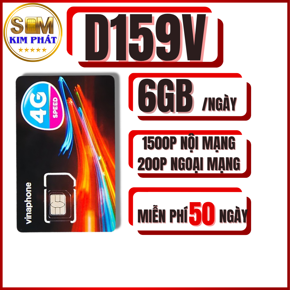 SIM 4G VINAPHONE D159V 6GB/NGÀY - MIỄN PHÍ GỌI 200P NGOẠI MẠNG - TRỌN GÓI 50 NGÀY