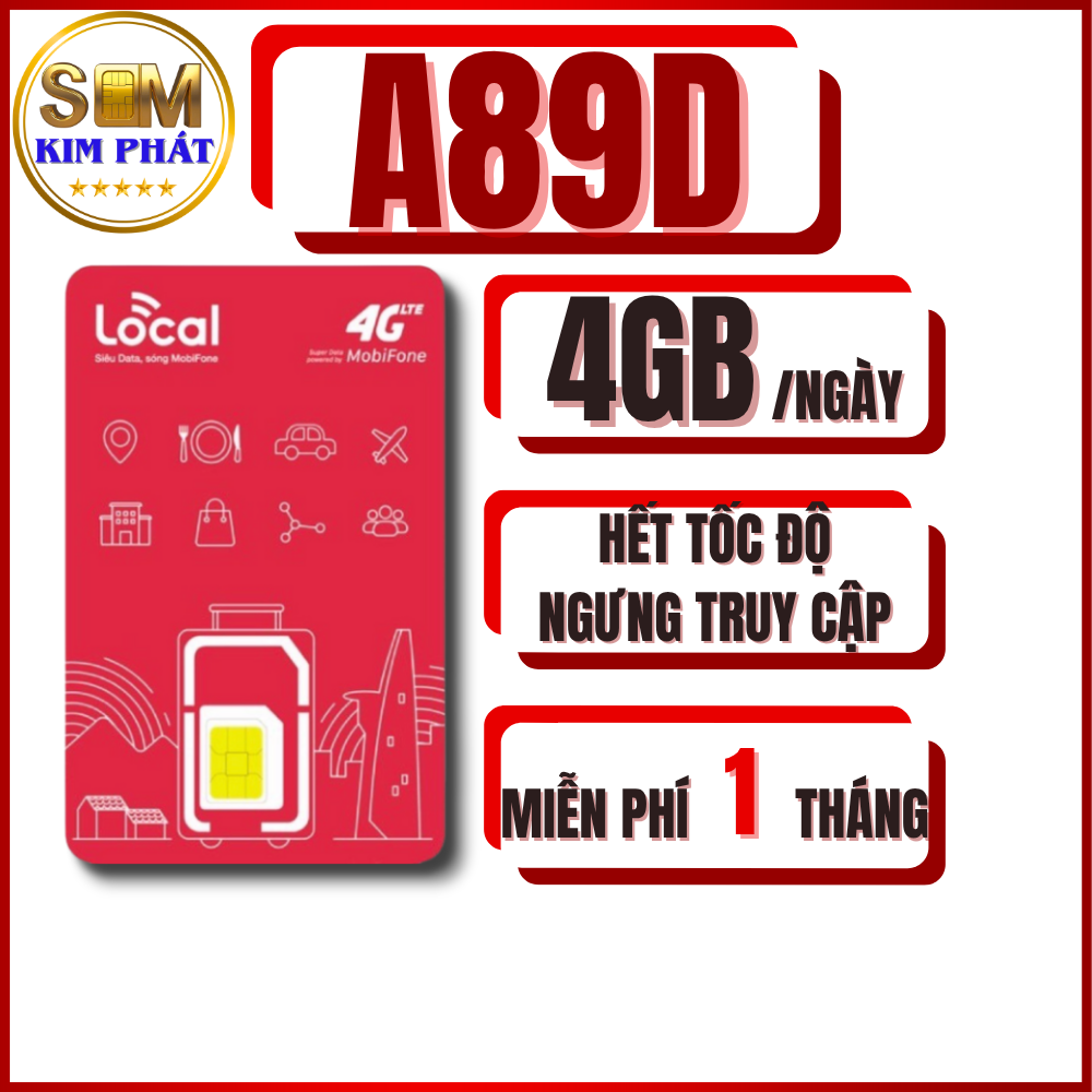 SIM 4G MobiFone Local A89D -  4GB/NGÀY - Miễn Phí Tháng Đầu Tiên